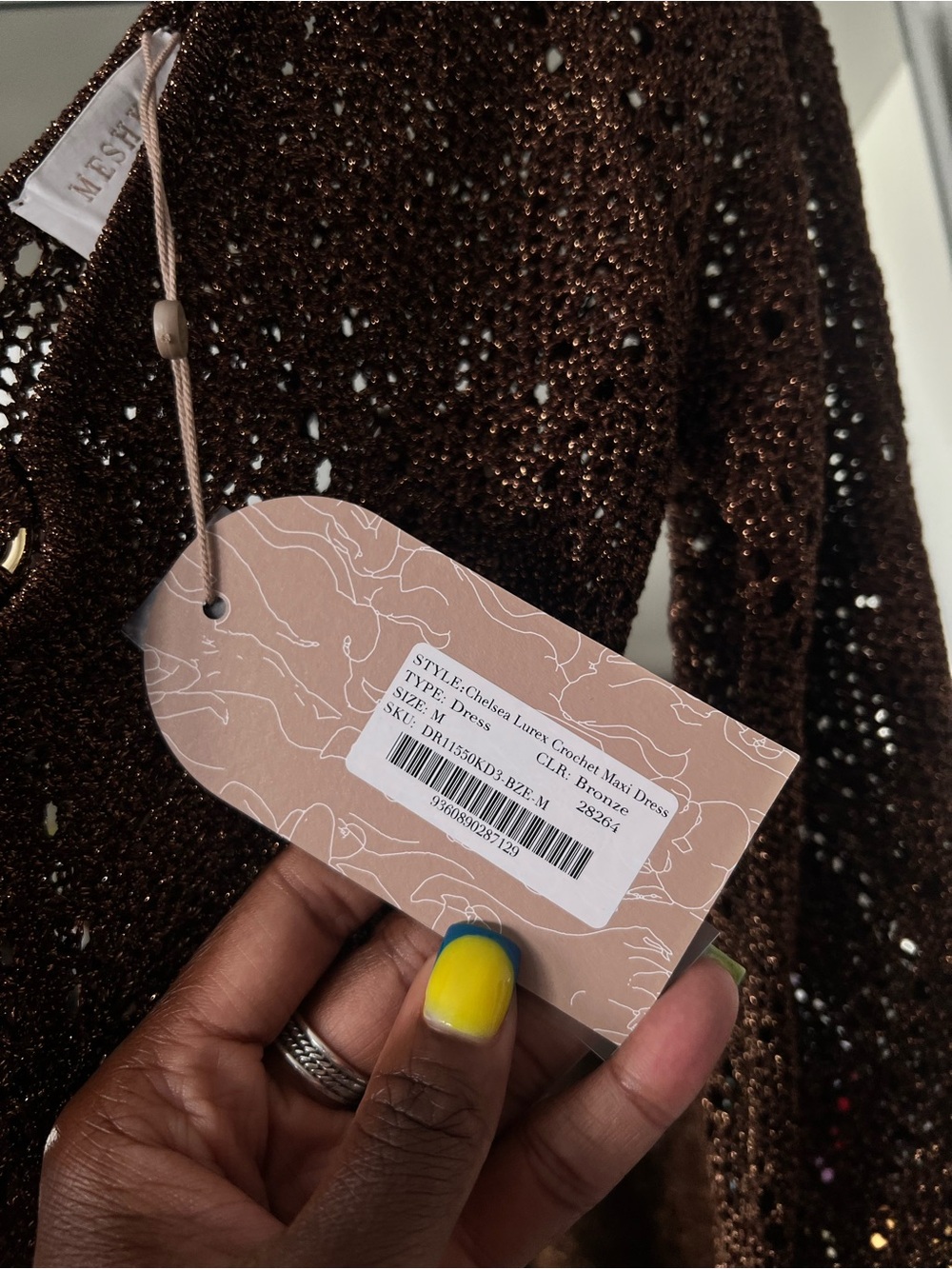 Meshki Brown Sequin Long Sleeve V-Neck Gown - Picture 2 of 2
